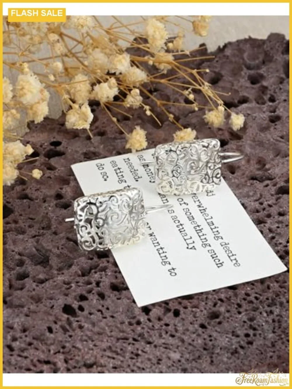 Square Filigree Dangle Earrings Stainless Steel Drop Boho